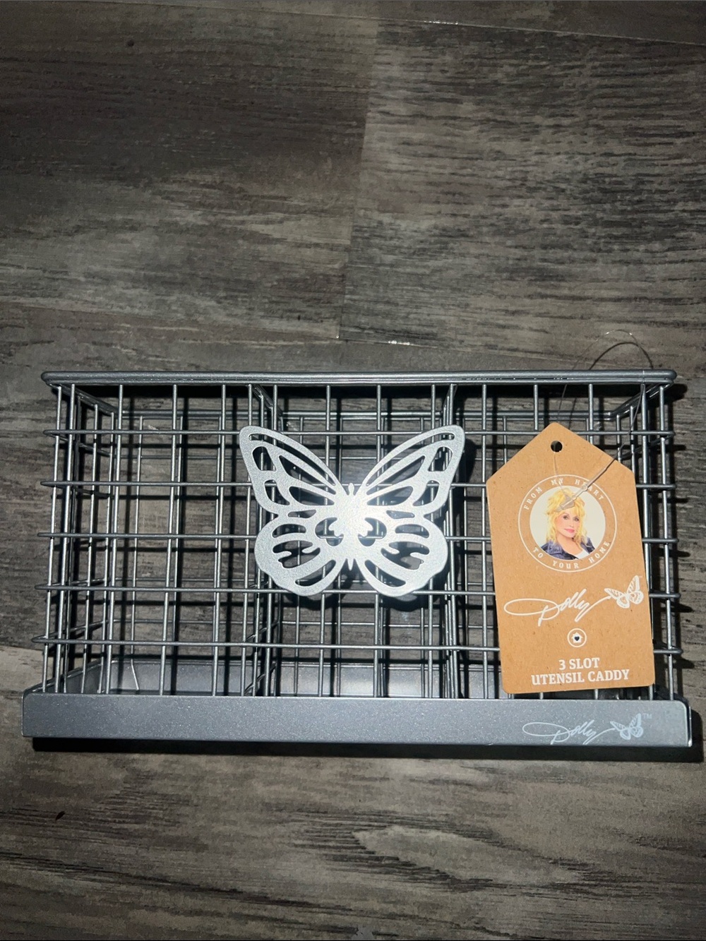 Dolly Parton - Silver Metal 3-Slot Wall Utensil Caddy with Butterfly Accent